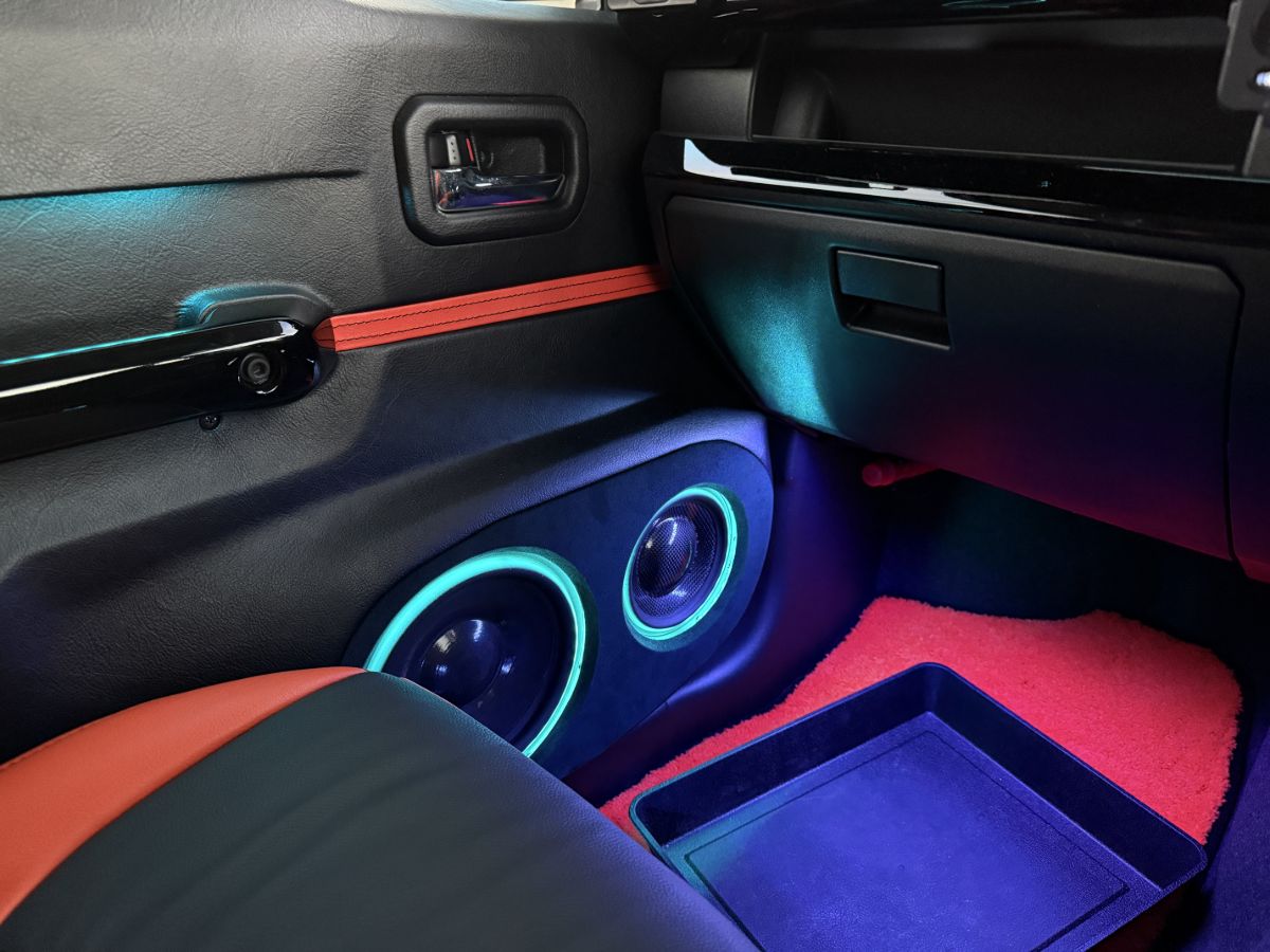 Fully custom-made outer baffle leather & Alcantara, one-piece door molding + LED